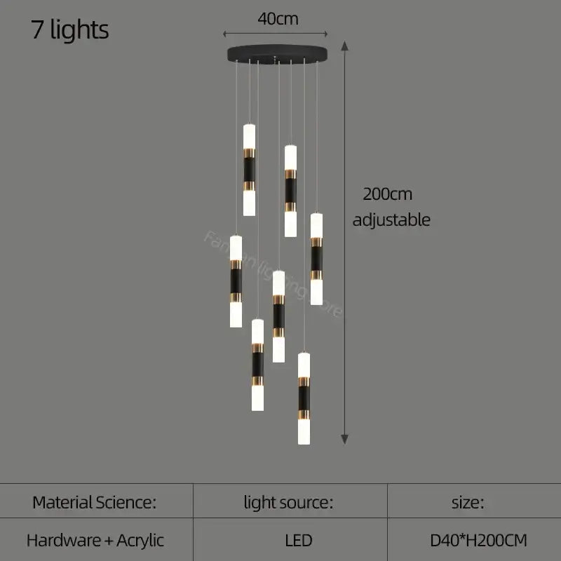 Gold Black 25-Light Stairway LED Pendant