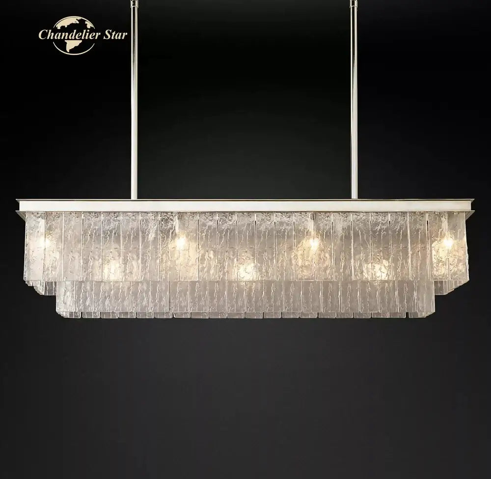 Nickel Glass Rectangle Chandelier