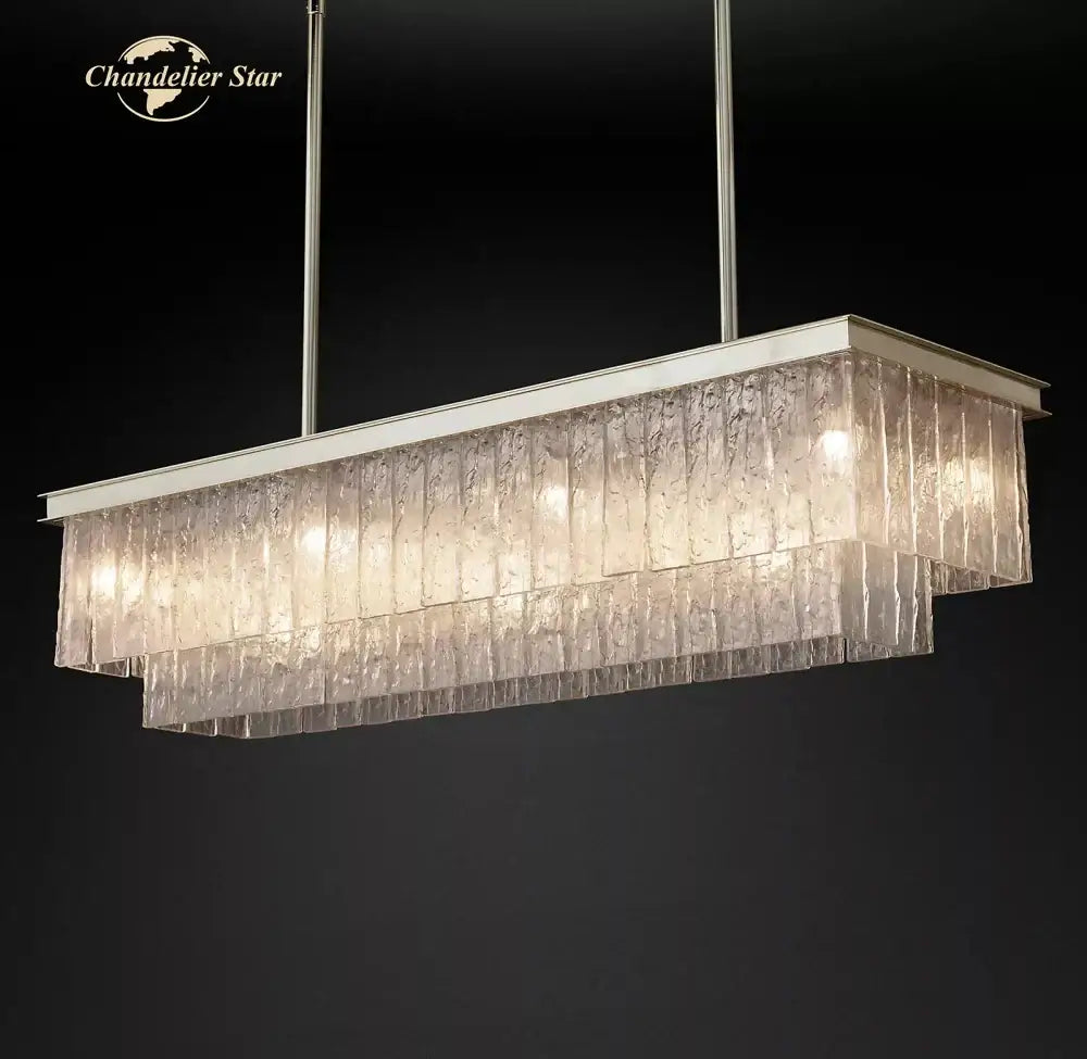 Nickel Glass Rectangle Chandelier