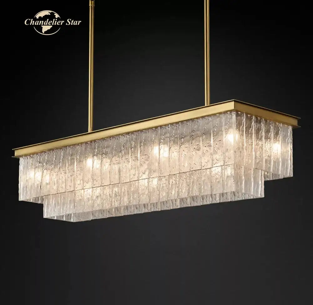 Nickel Glass Rectangle Chandelier