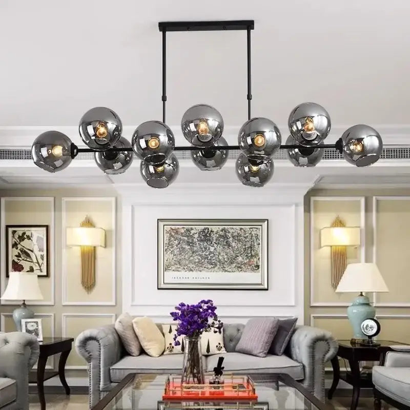 Black Glass Ball Kitchen 12-Head Chandelier