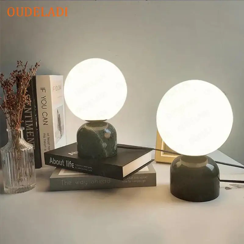 Marble Glass Table Lamp Set