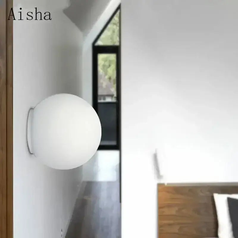 White Glass Ball 35cm Frosted Sconce