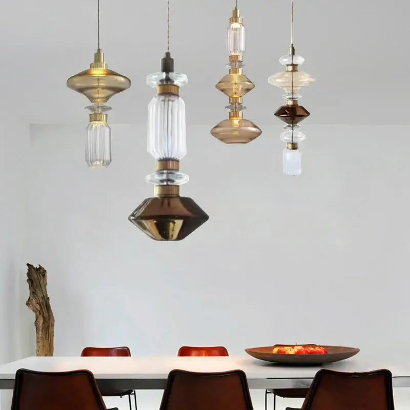 Amber Glass Brass Adjustable Chandelier