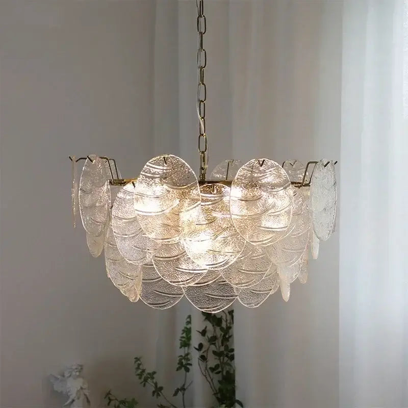 Gold Scalloped Glass Chandelier