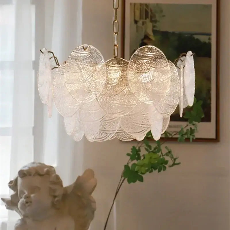 Gold Scalloped Glass Chandelier