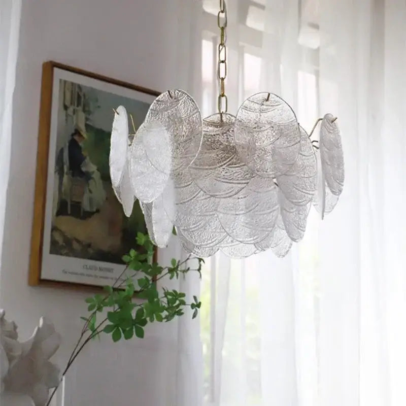 Gold Scalloped Glass Chandelier