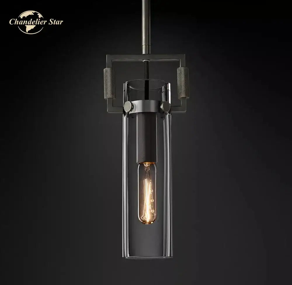 Glass Cylinder Industrial Kitchen Pendant Light