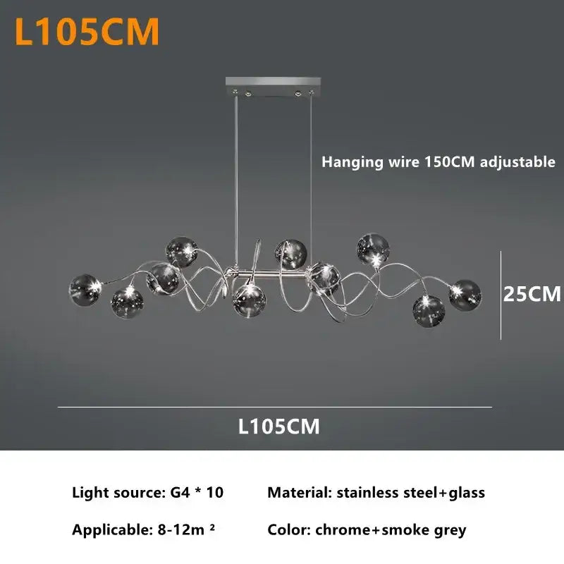 Chrome Smoky-Gray 14-Head Pendant Chandelier