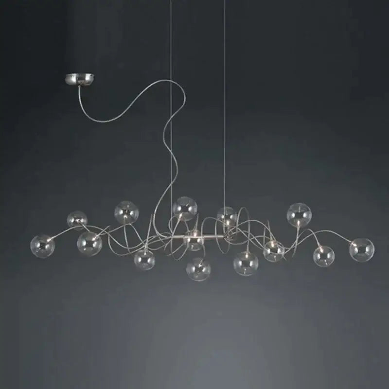 Chrome Smoky-Gray 14-Head Pendant Chandelier