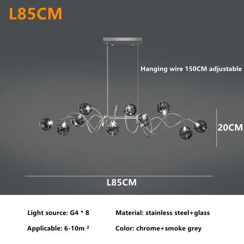 Chrome Smoky-Gray 14-Head Pendant Chandelier