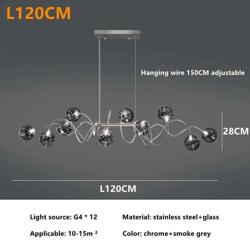 Chrome Smoky-Gray 14-Head Pendant Chandelier