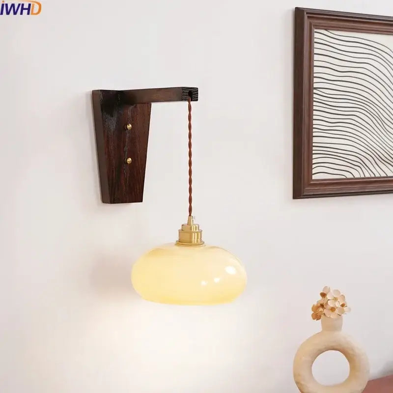 Amber Glass Brass Minimalist Wall Sconce