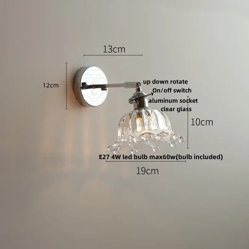 Vintage brushed nickel led glass wall light bedroom sconce