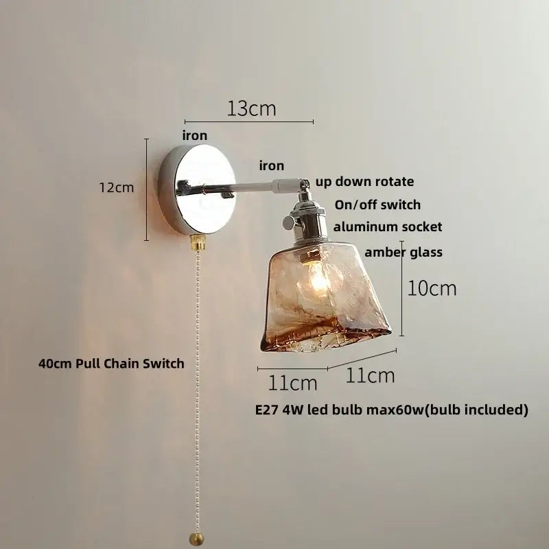 Vintage brushed nickel led glass wall light bedroom sconce