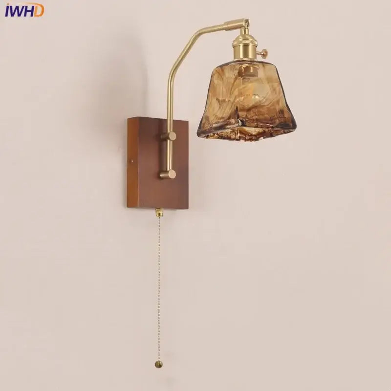 Amber Glass Wall Lamp Brass