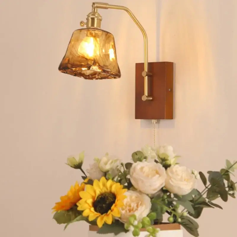 Amber Glass Wood Lamp