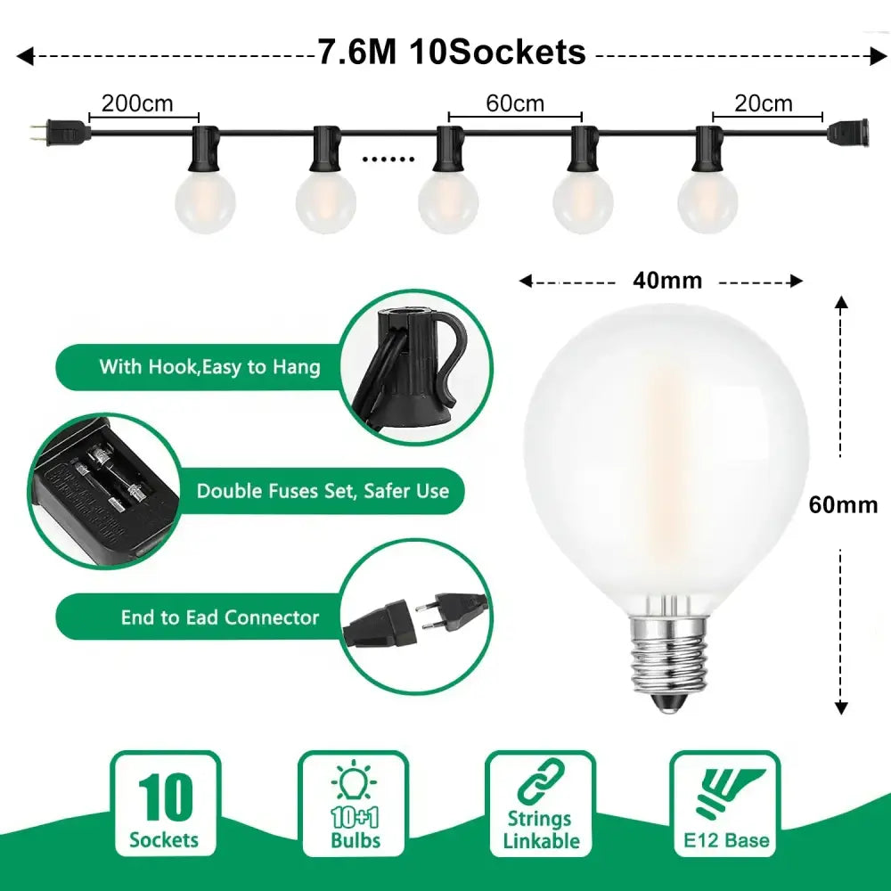 Black LED Globe String Lights
