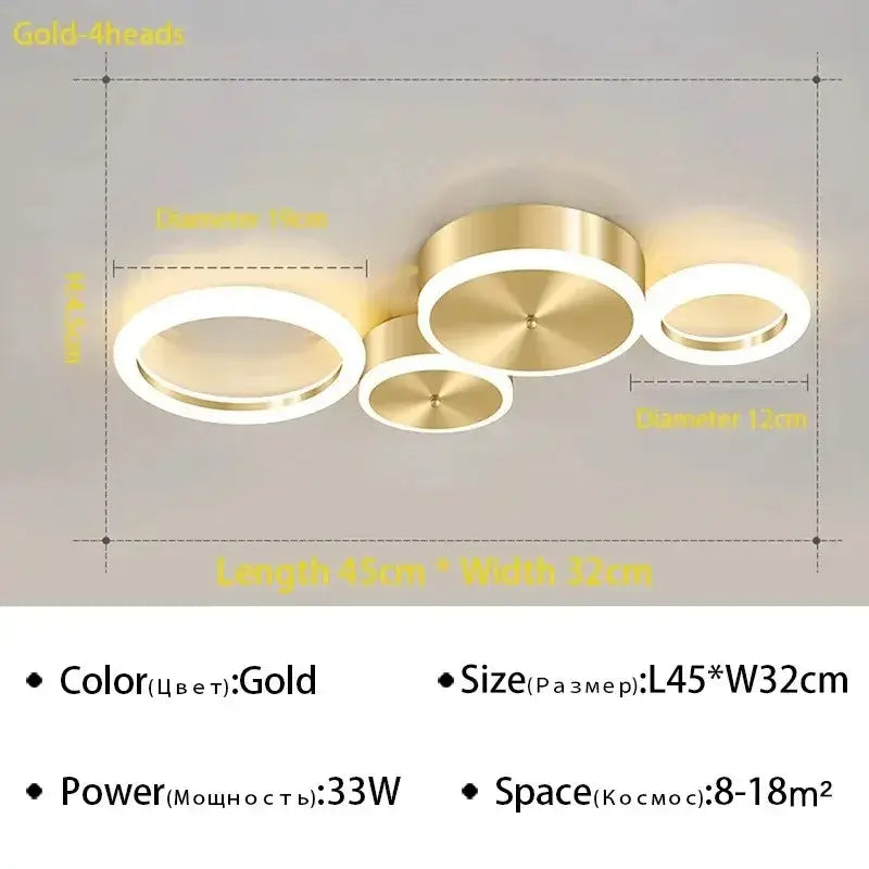 Gold Ring 8-Head Glass-Ball LED Chandelier
