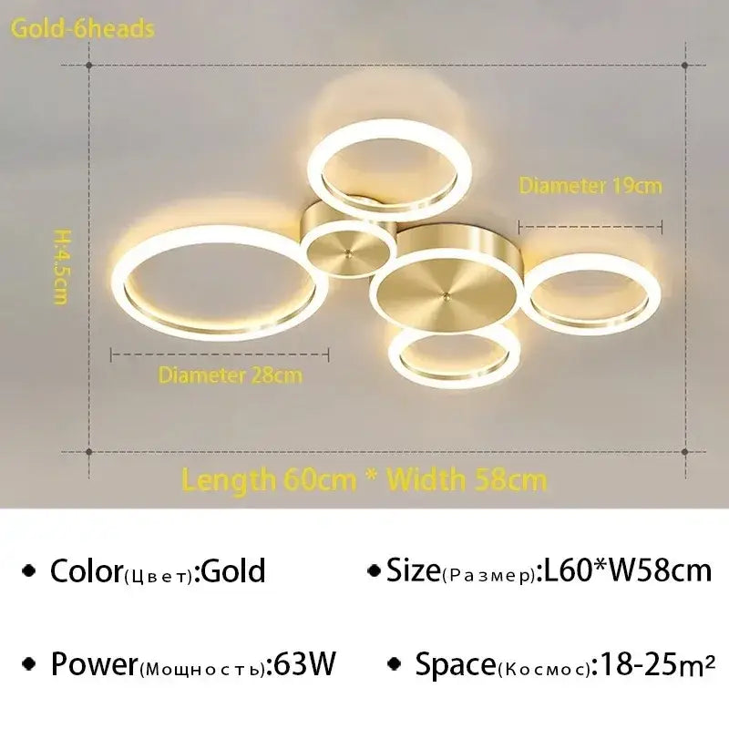 Gold Ring 8-Head Glass-Ball LED Chandelier
