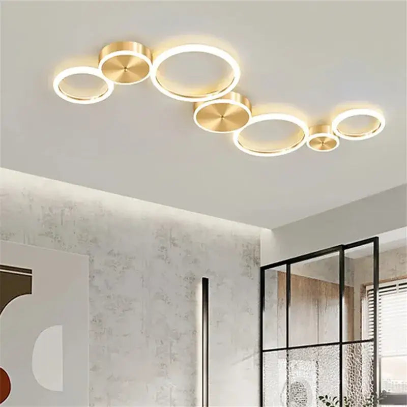 Gold Ring 8-Head Glass-Ball LED Chandelier
