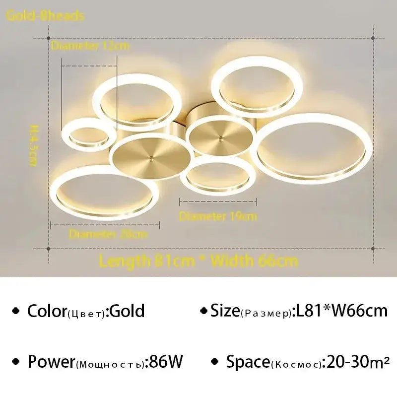 Gold Ring 8-Head Glass-Ball LED Chandelier