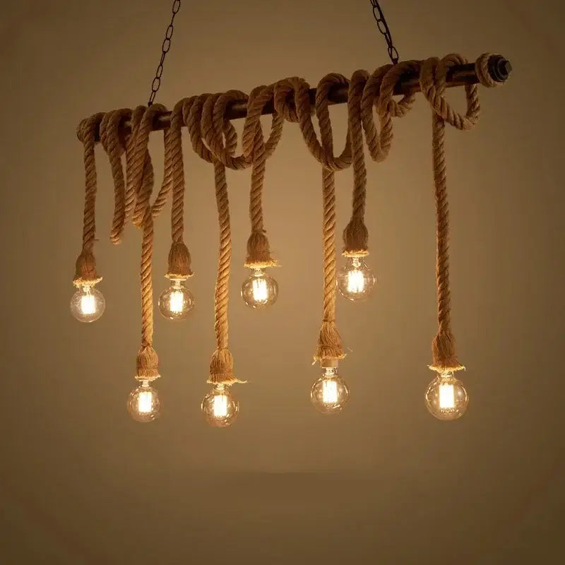Wood Hand-Knitted Hemp Rope Pendant