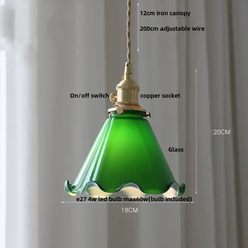 Brass Antique Vintage Glass Pendant Lamp