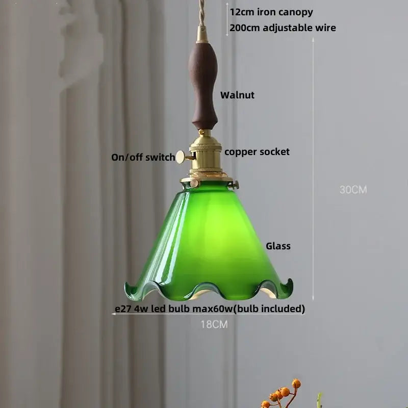 Brass Antique Vintage Glass Pendant Lamp