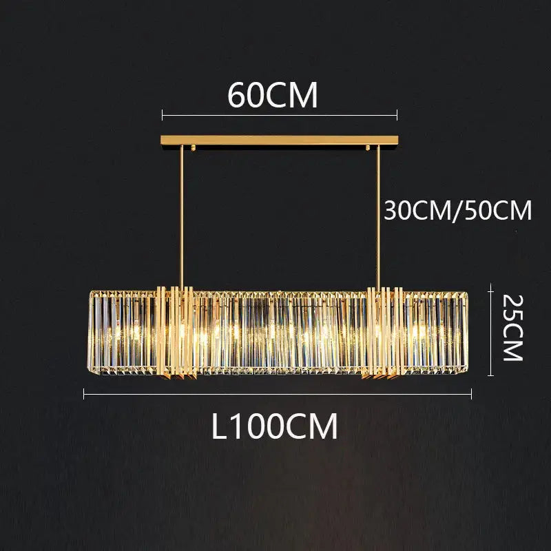 Gold Crystal Rectangular 200cm Pendant Light
