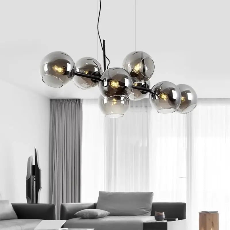 Gold Glass Globe Smoky-Gray Chandelier