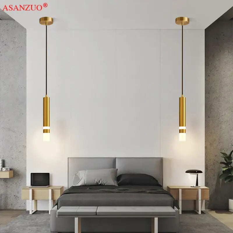 Gold Cylindrical Brass Double-Head Pendant