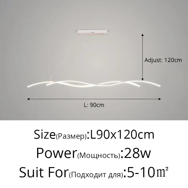 Black Wavy 150cm Dimmable LED Pendant