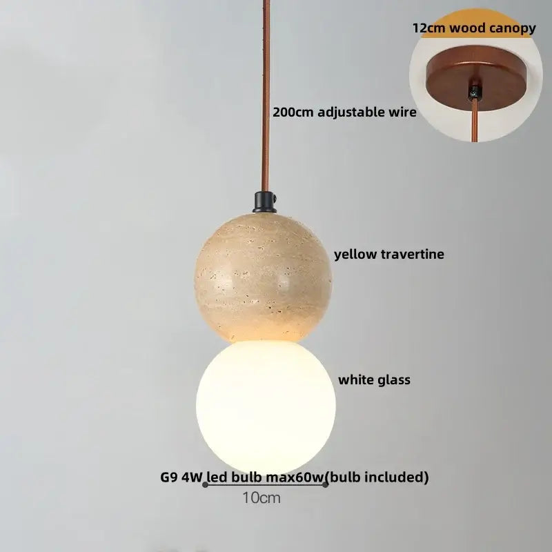 Beige Stone Wood Pendant Light