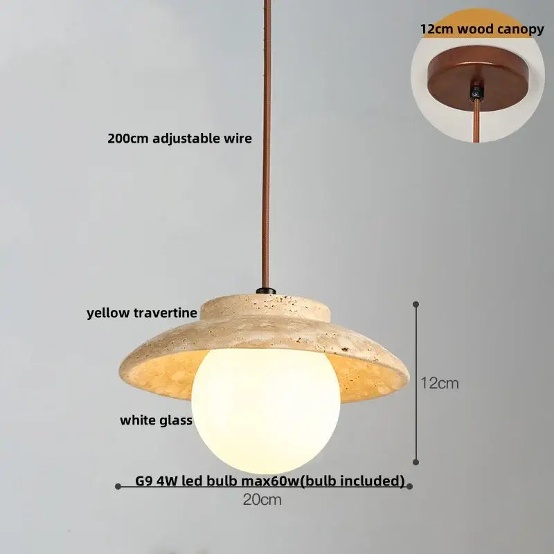Beige Stone Wood Pendant Light