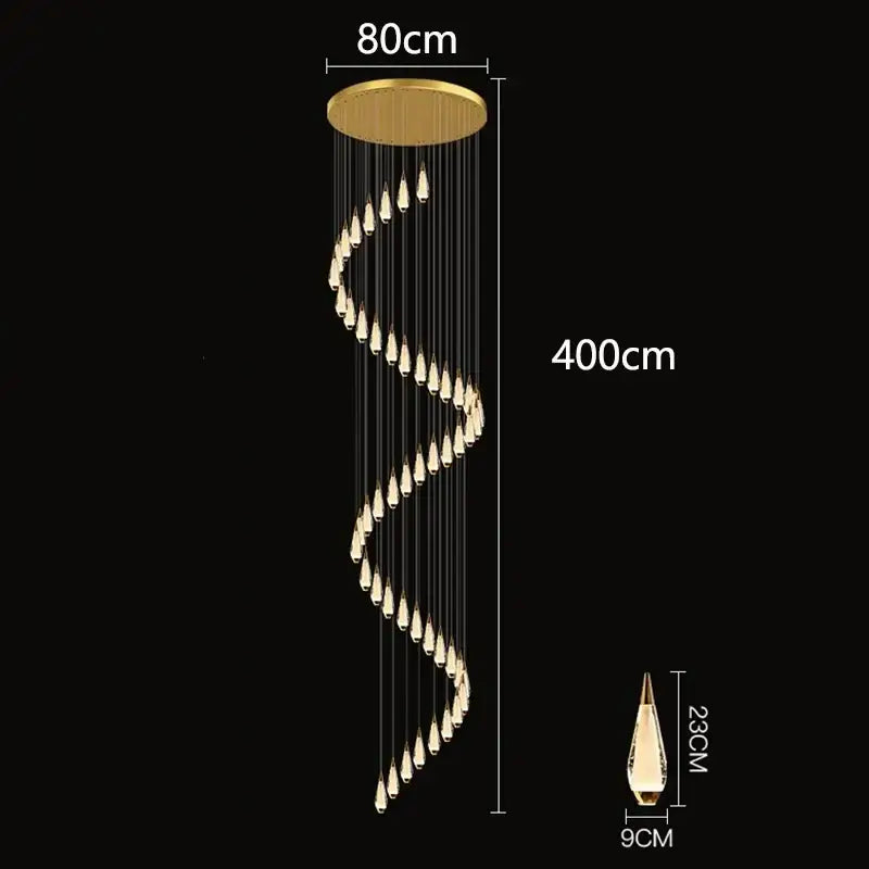 Gold Teardrop Staircase Chandelier 68-Head