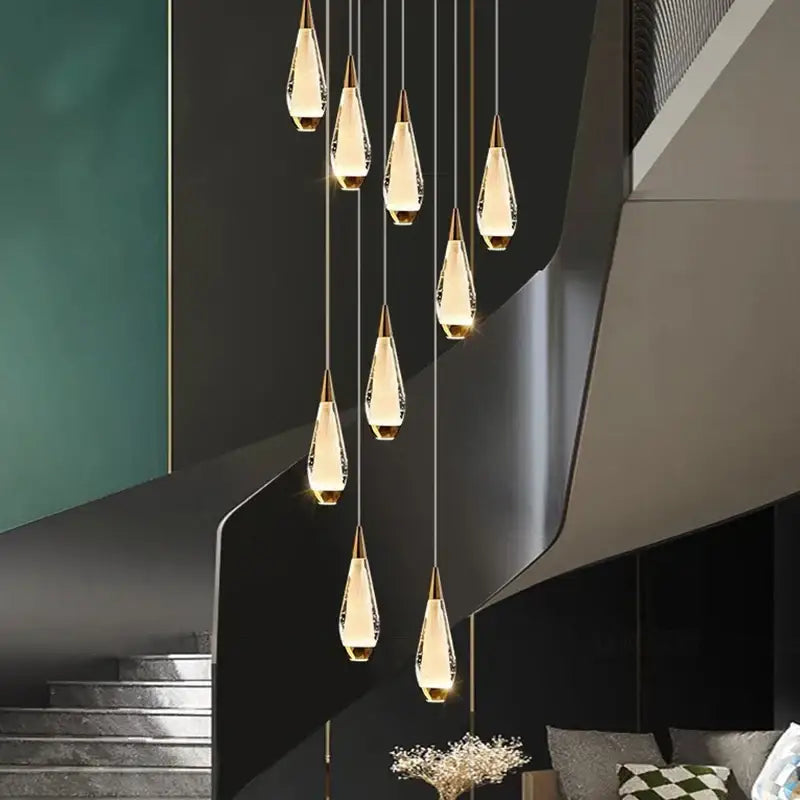 Gold Teardrop Staircase Chandelier 68-Head