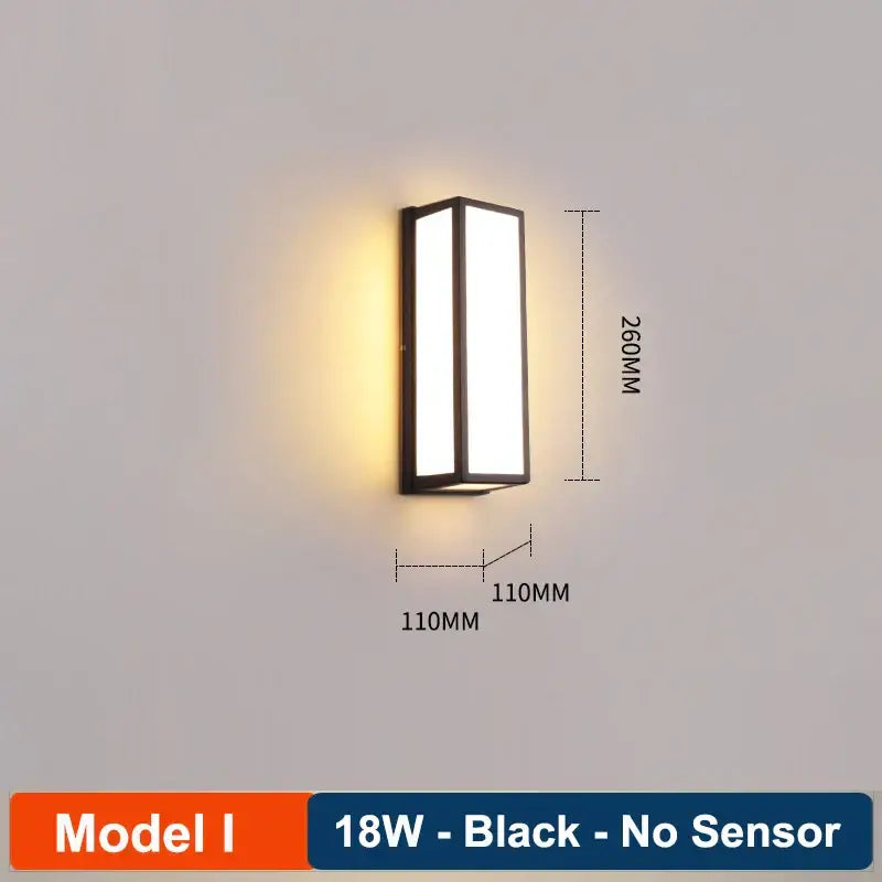 Black Glass Wall Lamp Radar Sensor Outdoor