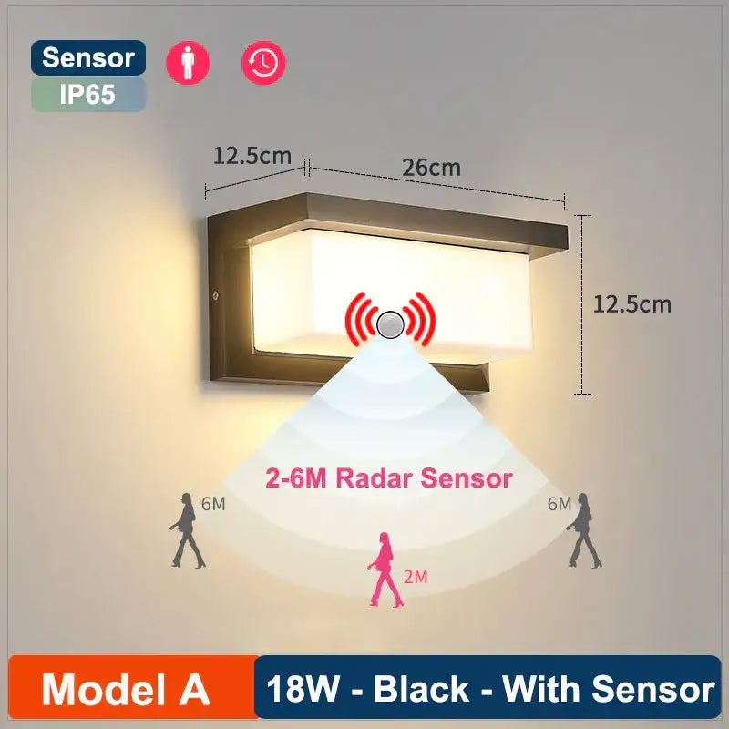 Black Glass Wall Lamp Radar Sensor Outdoor