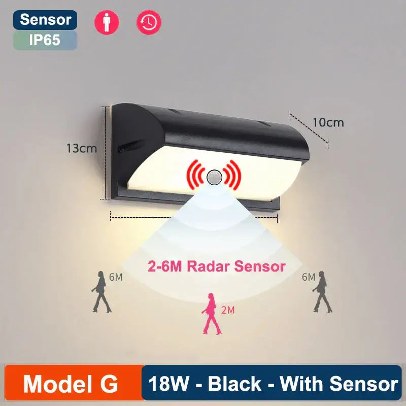 Black Glass Wall Lamp Radar Sensor Outdoor
