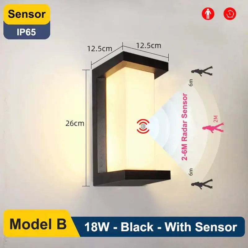 Black Glass Wall Lamp Radar Sensor Outdoor