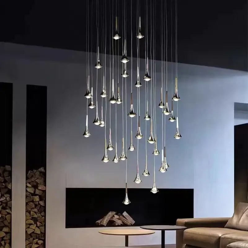 Chrome Trumpet Staircase Chandelier