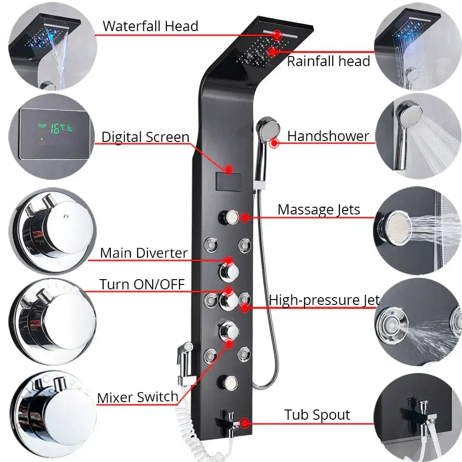 Black LED Shower Panel