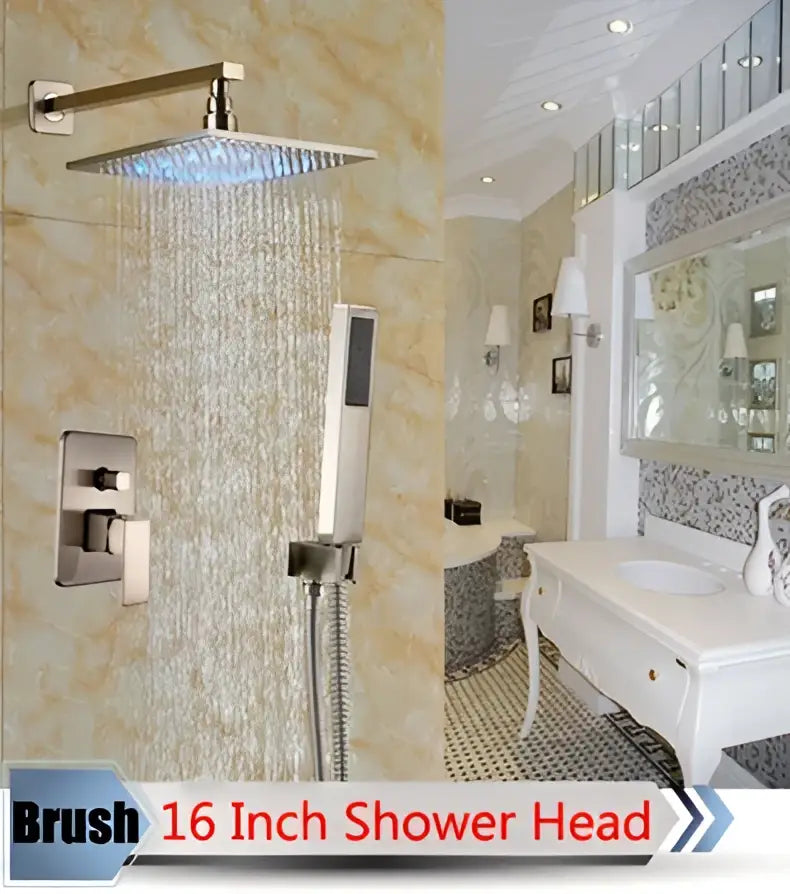 Nickel LED Rainfall Shower 16-Inch Design