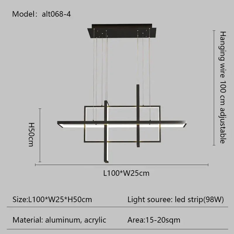 Black Rectangle Pendant Light App Dimmable
