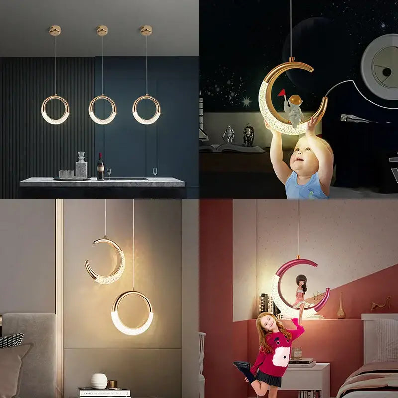 Gold Purple Moon Pendant Lamps