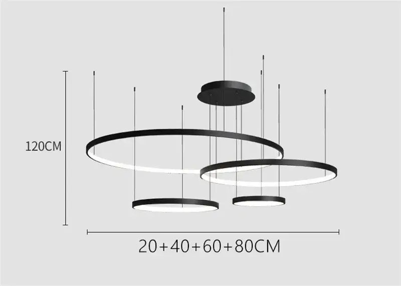 Black LED Pendant Light 6-Ring Design