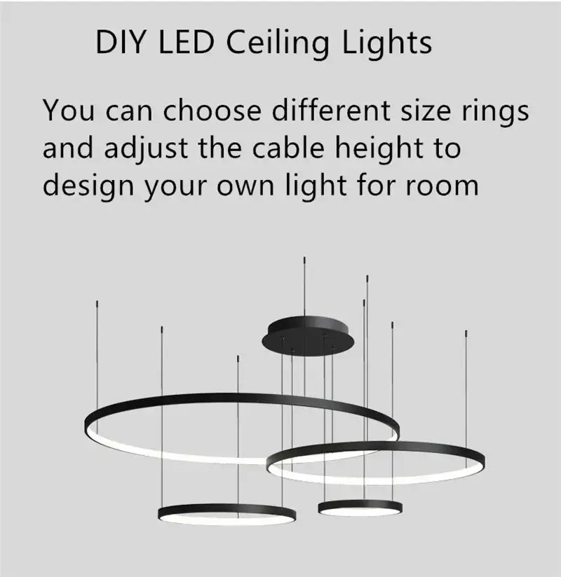 Black LED Pendant Light 6-Ring Design