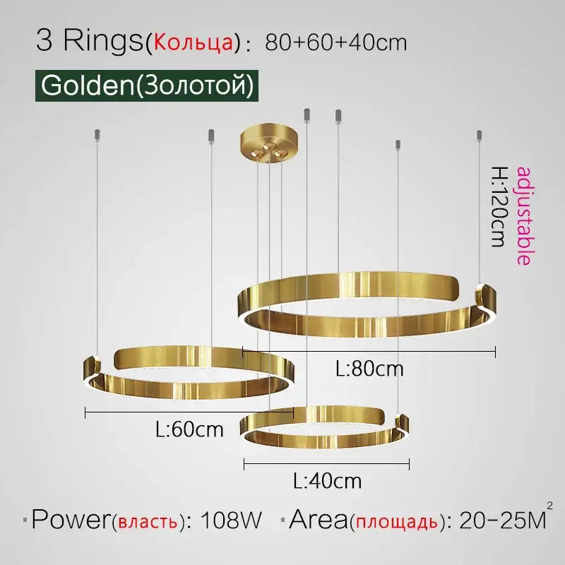 Gold LED Ring Chandelier Nordic Rose Gold