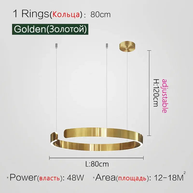Gold LED Ring Chandelier Nordic Rose Gold